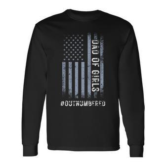 Dad Of Girls Outnumbered Vintage Usa Flag Fathers Day 2024 Long Sleeve T-Shirt - Seseable