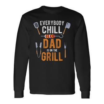 Dad Is On The Grill Bbq Accessories Barbecue Father Smoker Long Sleeve T-Shirt - Monsterry