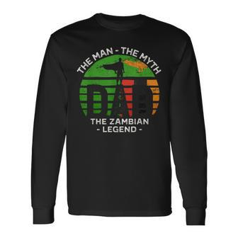 Dad The Man The Myth The Zambian Legend Zambia Vintage Flag Long Sleeve T-Shirt - Monsterry DE