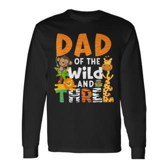 Dad Of The Wild And 3 Three Jungle Zoo Theme Birthday Safari Long Sleeve T-Shirt - Seseable