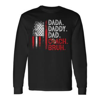Dada Daddy Dad Coach Bruh Football Dad Usa Flag Fathers Day Long Sleeve T-Shirt - Thegiftio UK