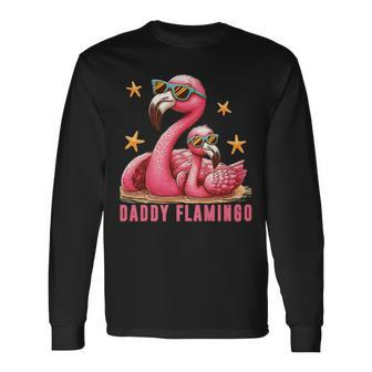 Daddy Flamingo Cute Pink Bird Summer Dad Father's Day Long Sleeve T-Shirt - Seseable
