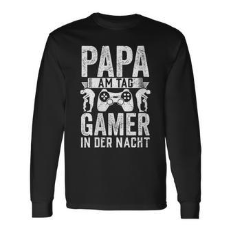 Damen Gaming Dad Papa Am Tag Gamer In Der Nacht Mit-Ausschnitt Langarmshirts - Geschenkecke