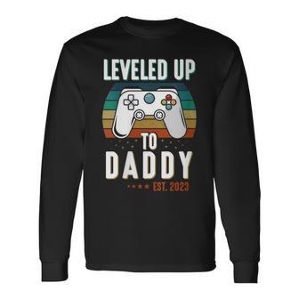 Damen Level Up To Daddy 2023 Werdender Gaming Papa Mit-Ausschnitt Langarmshirts - Geschenkecke