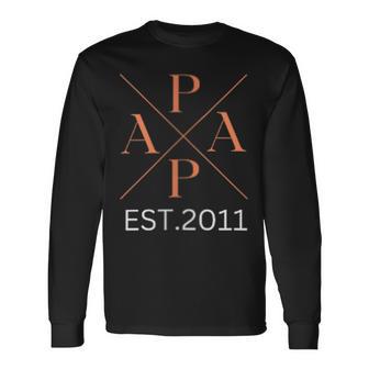 Damen Lustiger Papa Est 2011 Papa Seit 2011 Papa 2011 Mit-Ausschnitt Langarmshirts - Geschenkecke