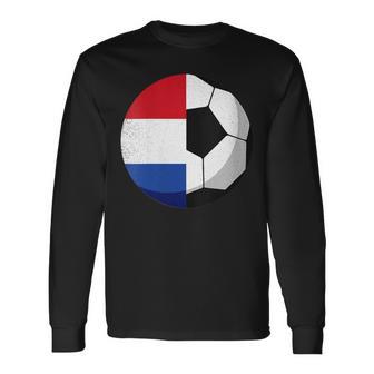 Damen Niederlande Flagge Niederländischer Papa Fußballtorwart Mit-Ausschnitt Langarmshirts - Geschenkecke