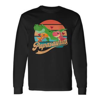 Damen Papasaurus Lustigesater Spruch Papa Dino Mit-Ausschnitt Langarmshirts - Geschenkecke