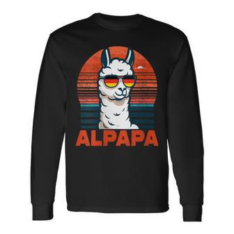 Damen Retrointage Alpapaatertag Bester Papa Alpaka Alpapa Mit-Ausschnitt Langarmshirts - Geschenkecke