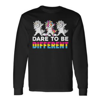 Dare To Be Different Dabbing Unicorn Pansexual Lgbt Pride Long Sleeve T-Shirt - Monsterry