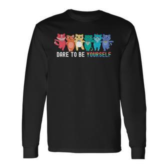 Dare To Be Yourself Cute Lgbtq Cat Pride Lesbian Gay Long Sleeve T-Shirt - Monsterry