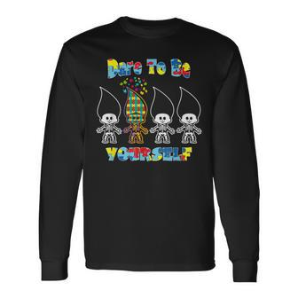 Dare To Be Yourself Puzzle Autism Awareness Month Long Sleeve T-Shirt - Monsterry UK