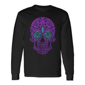 Day Of The Dead Cinco De Mayo Purple Sugar Skull T Long Sleeve T-Shirt - Monsterry AU