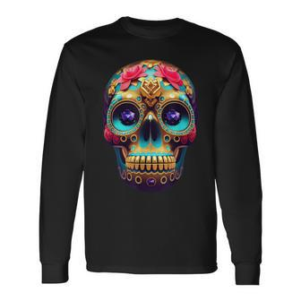 The Day Of The Dead Dia De Los Muertos Calavera Sugar Skull Long Sleeve T-Shirt - Thegiftio UK