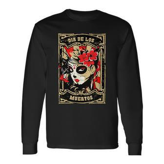 Day Of The Dead Sugar Skull Skeleton Vintage Dia Muertos Mexico Long Sleeve T-Shirt - Thegiftio UK