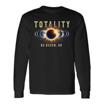 De Queen Ar 2024 Total Solar Eclipse Apr 8 Totality Long Sleeve T-Shirt - Monsterry UK