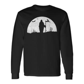 Death Grim Reaper Graphic T Distressed Vintage Look Long Sleeve T-Shirt - Monsterry