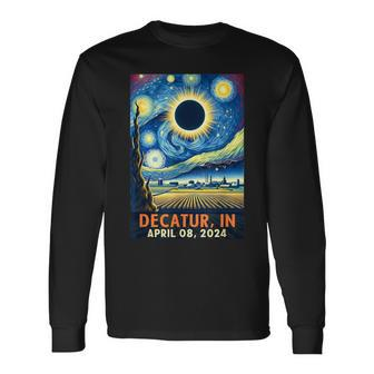 Decatur Indiana Total Solar Eclipse 2024 Starry Night Long Sleeve T-Shirt | Mazezy