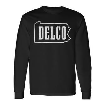 Delco Delaware County Map Pride Pennsylvania Vintage Long Sleeve T-Shirt - Monsterry