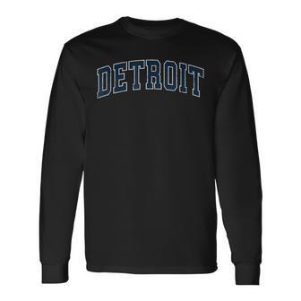 Detroit Michigan Mi Vintage Sports Navy Long Sleeve T-Shirt - Monsterry
