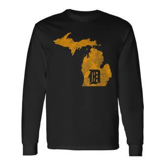 Detroit Michigan Motor City Midwest D Mitten Long Sleeve T-Shirt - Monsterry DE
