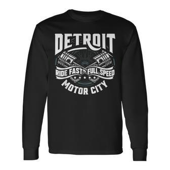 Detroit Michigan Motor City Spark Plug Wings Ride Fast Speed Long Sleeve T-Shirt - Monsterry CA
