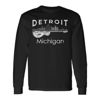 Detroit Souvenir Michigan Music Electric Guitar Long Sleeve T-Shirt - Monsterry