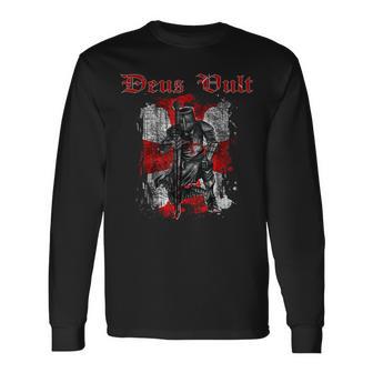 Deus Vult Knights Templar Vintage Crusader Langarmshirts - Seseable