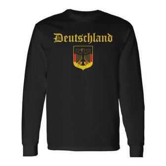 Deutschland Germany Flag Coat Of Arms Eagle Banner Vintage Long Sleeve T-Shirt - Monsterry AU