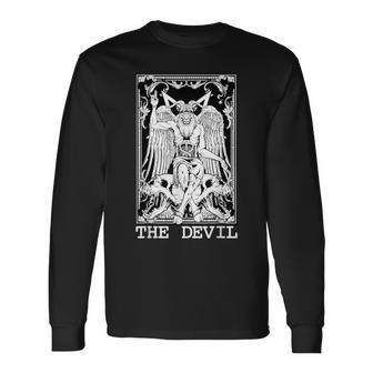 The Devil Horned Demon Tarot Card Witchy Satanic Occult Long Sleeve T-Shirt - Monsterry