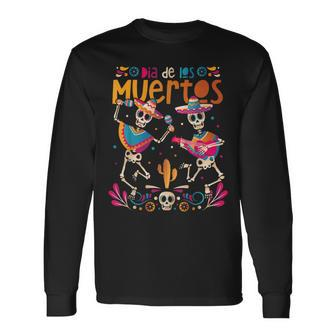 Dia De Los Muertos Day Of The Dead Mexican Skeleton Dancing Long Sleeve T-Shirt - Monsterry DE