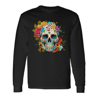 Dia De Los Muertos Decorative Mexican Head Sugar Skull Langarmshirts - Seseable