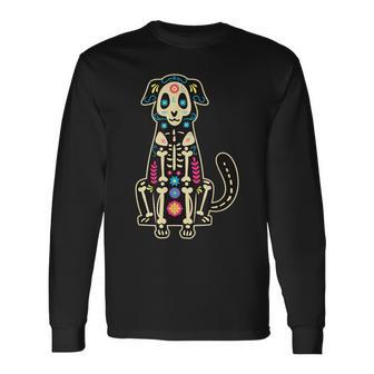 Dia De Los Muertos Dog Sugar Skull Perro Day Of The Dead Long Sleeve T-Shirt - Monsterry UK