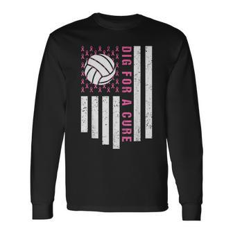 Dig For A Cure Breast Cancer Awareness Volleyball Pink Out Long Sleeve T-Shirt - Seseable