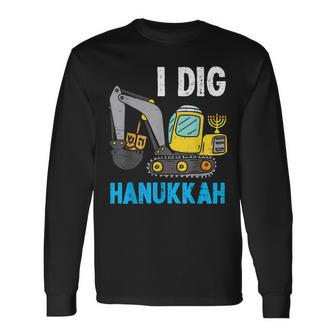 I Dig Hanukkah Excavator Construction Toddler Hanukkah Boys Long Sleeve T-Shirt - Thegiftio UK