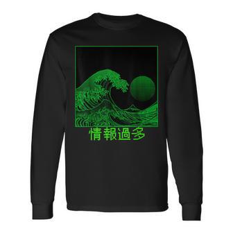 Digital Great Wave Off Kanagawa Computer Pixelated Japanese Long Sleeve T-Shirt - Seseable