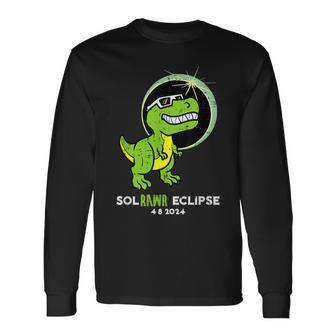 Dino Total Solar Eclipse 2024 April 8 Dinosaur Toddler Boys Long Sleeve T-Shirt - Seseable