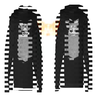 Diseño Corgi Lindo En Bolsillo Dibujado Camiseta de manga larga - Regaloses