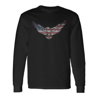 Distressed American Flag Eagle Fourth Of July 4Th Long Sleeve T-Shirt - Monsterry