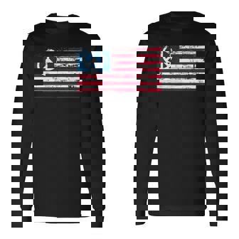 Distressed American Usa Flag With Peace Sign Long Sleeve T-Shirt - Monsterry