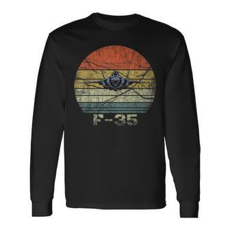 Distressed F-35 Fighter Jet Military Airplane Long Sleeve T-Shirt - Monsterry