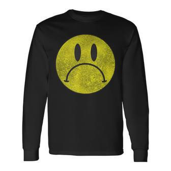 Distressed Frowny Anti Smile Grumpy Sad Face Long Sleeve T-Shirt - Monsterry DE
