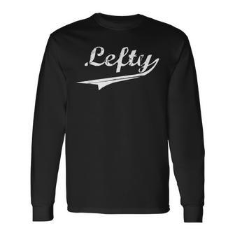 Distressed Lefty Baseball Style Long Sleeve T-Shirt - Monsterry