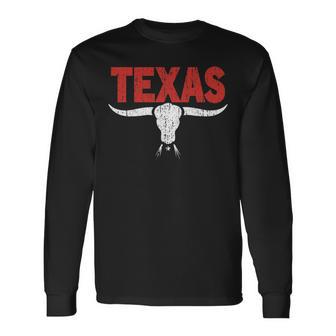 Distressed Texas Angry Longhorn Bull Long Sleeve T-Shirt - Monsterry
