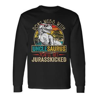 Distressed Unclesaurus Dinosaur T Rex Father's Day Long Sleeve T-Shirt - Monsterry