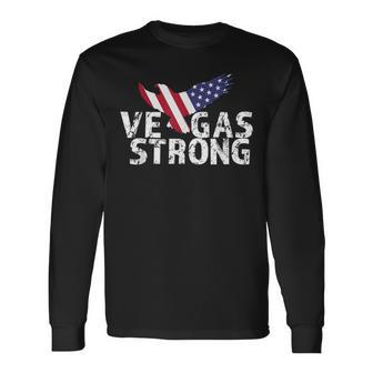 Distressed Vegas Strong American Flag Eagle Long Sleeve T-Shirt - Monsterry DE