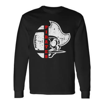 Distressed White Lcp Go Pirates With Football And Patch Long Sleeve T-Shirt - Monsterry DE