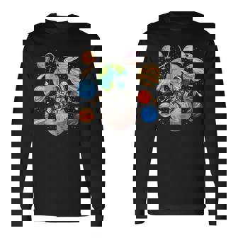 Divertido Astronauta Espacial Planeta Luna Ciencia Sistema Solar Camiseta de manga larga - Regaloses