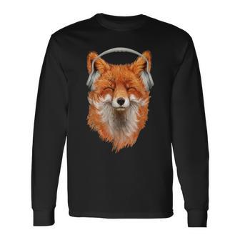 Dj Fox With Headphones Listening To Music Long Sleeve T-Shirt - Monsterry AU