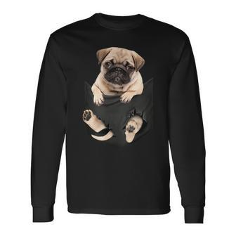 Dog Lovers Pug In Pocket Dog Pug Long Sleeve T-Shirt - Monsterry
