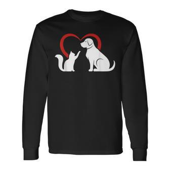 Dog Puppy And Baby Cat Heart Animal Dog & Cat Long Sleeve T-Shirt - Thegiftio UK